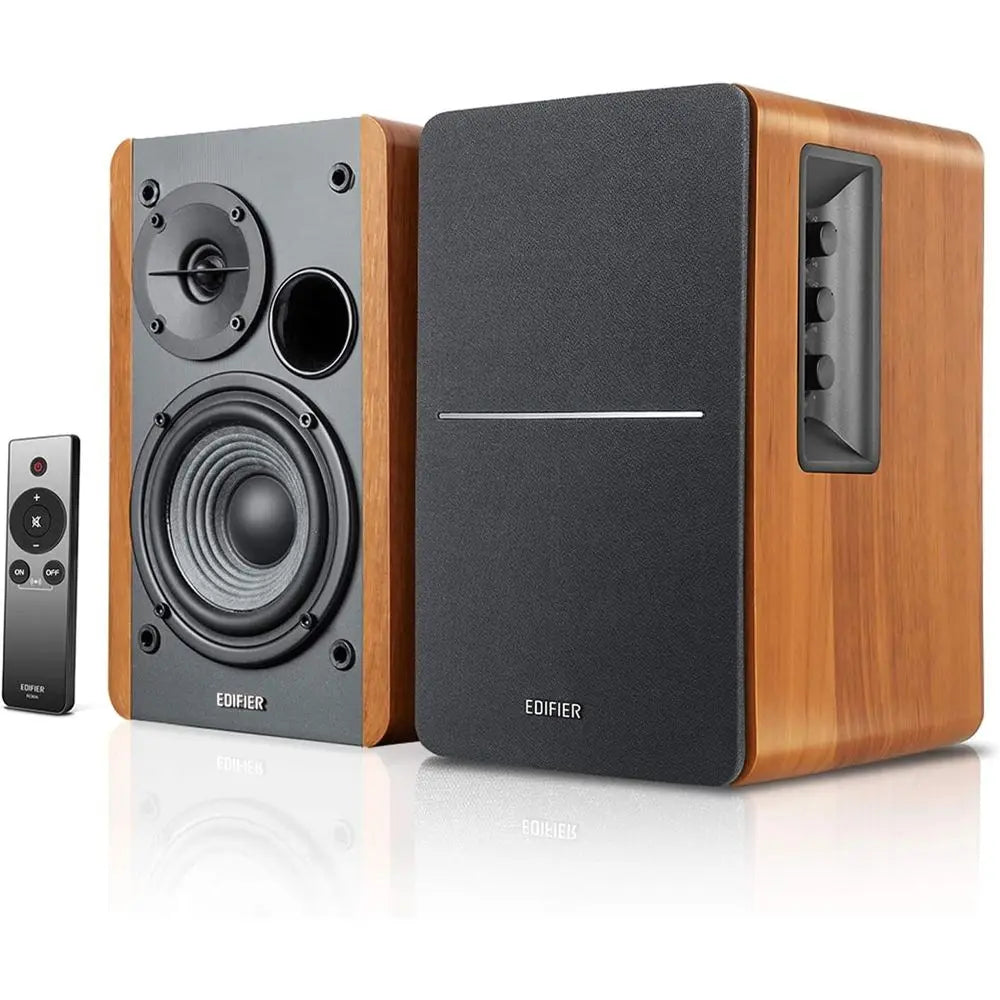 2.0 Stereo Active Nearfield Monitor Speakers - 42W RMS, Subwoofer Output, Wooden Cabinet