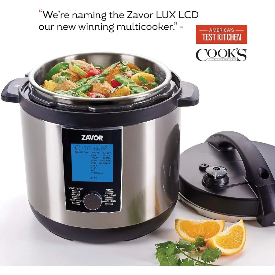 LUX LCD 6 Quart Multicooker with America's Test Kitchen Multicooker Perfection Cookbook Stainless Steel for Home Cooking Rice S