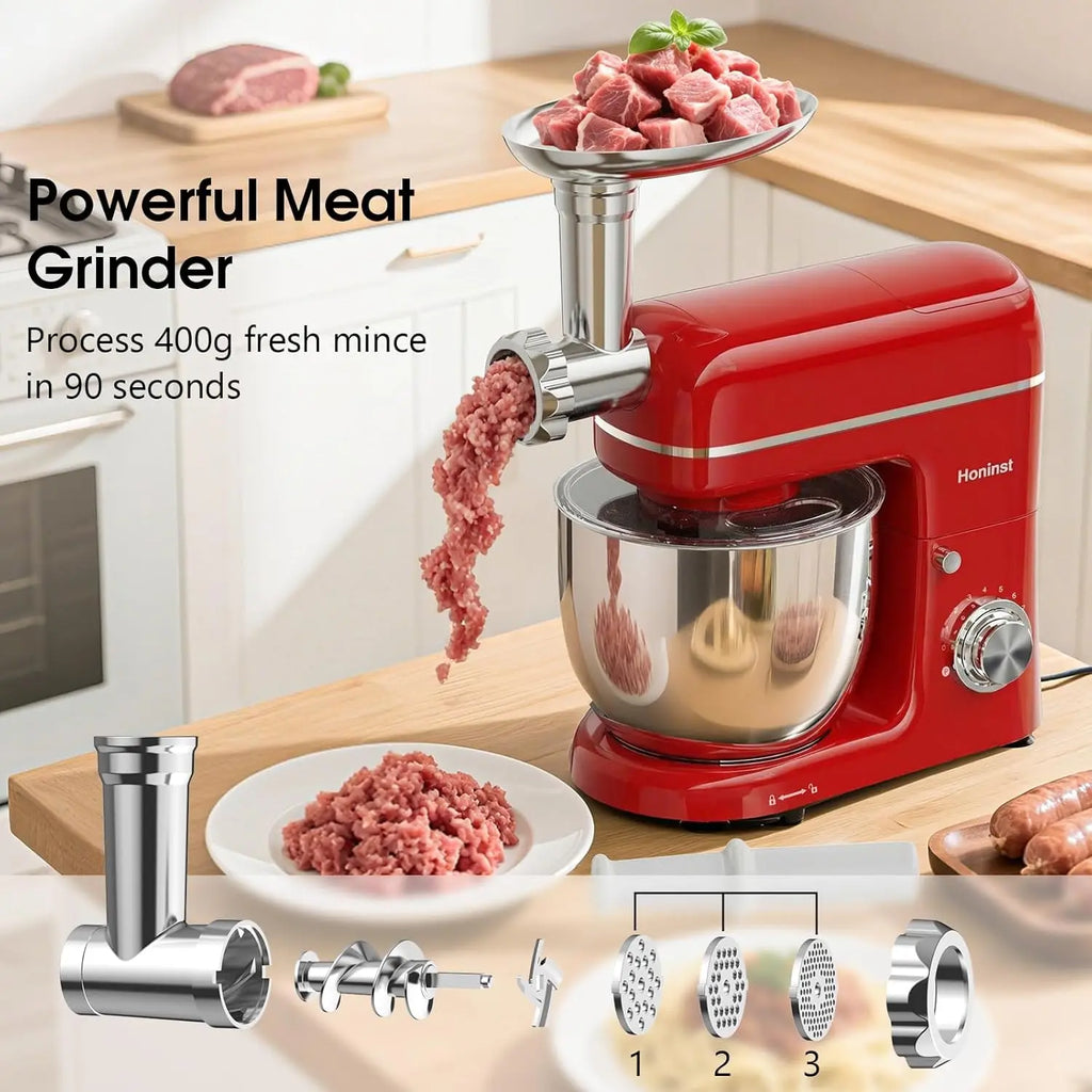 7-in-1 Stand Mixer with Blender, Meat Grinder, Dough Hook - 660W, 6.5QT, 8-Speed for Baking & Cooking