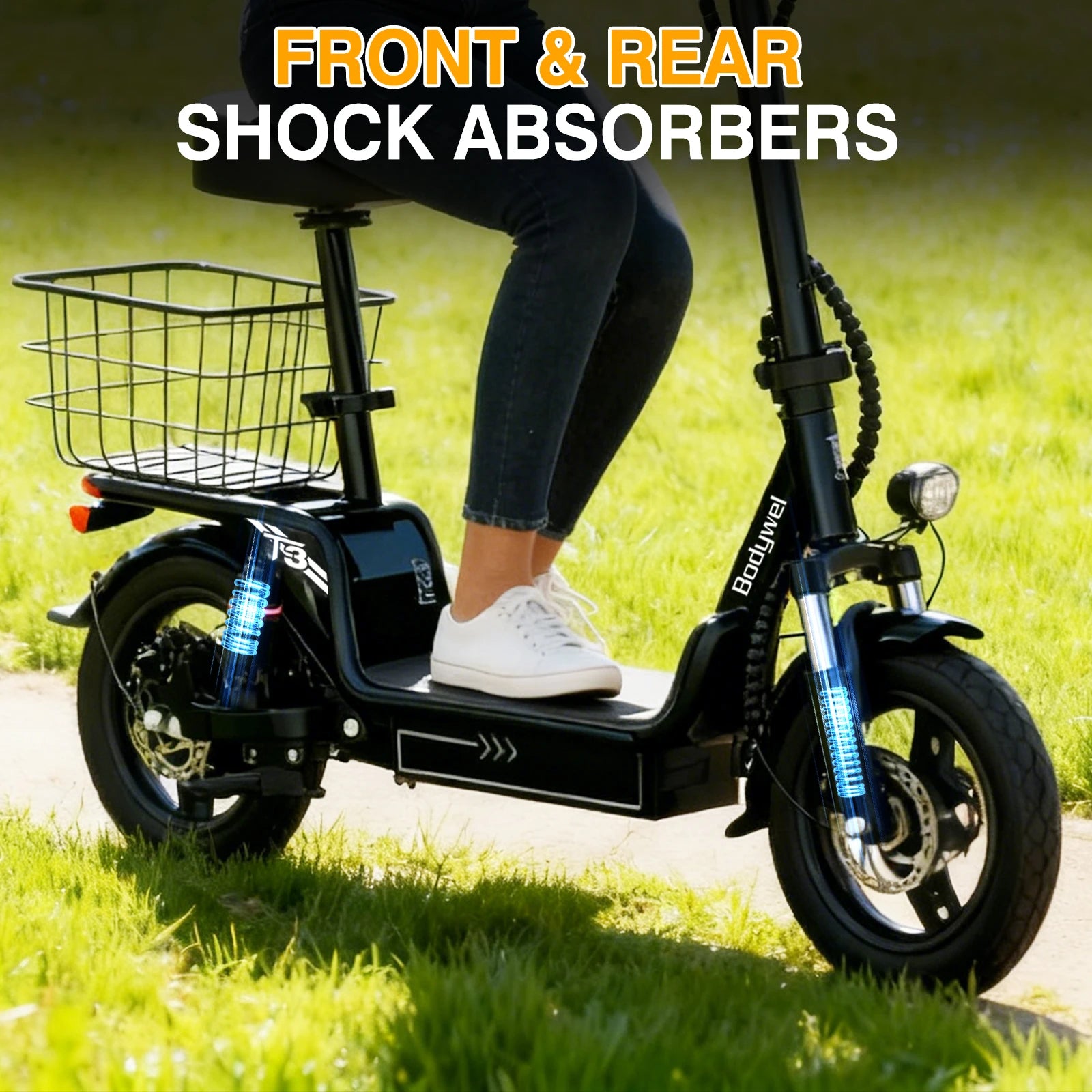 Folding Electric Bike for Adults Bodywel T3 14" E-Bike with Basket, 500W Motor 48V 10.4AH Battery, Foldable Ebike for Commuting