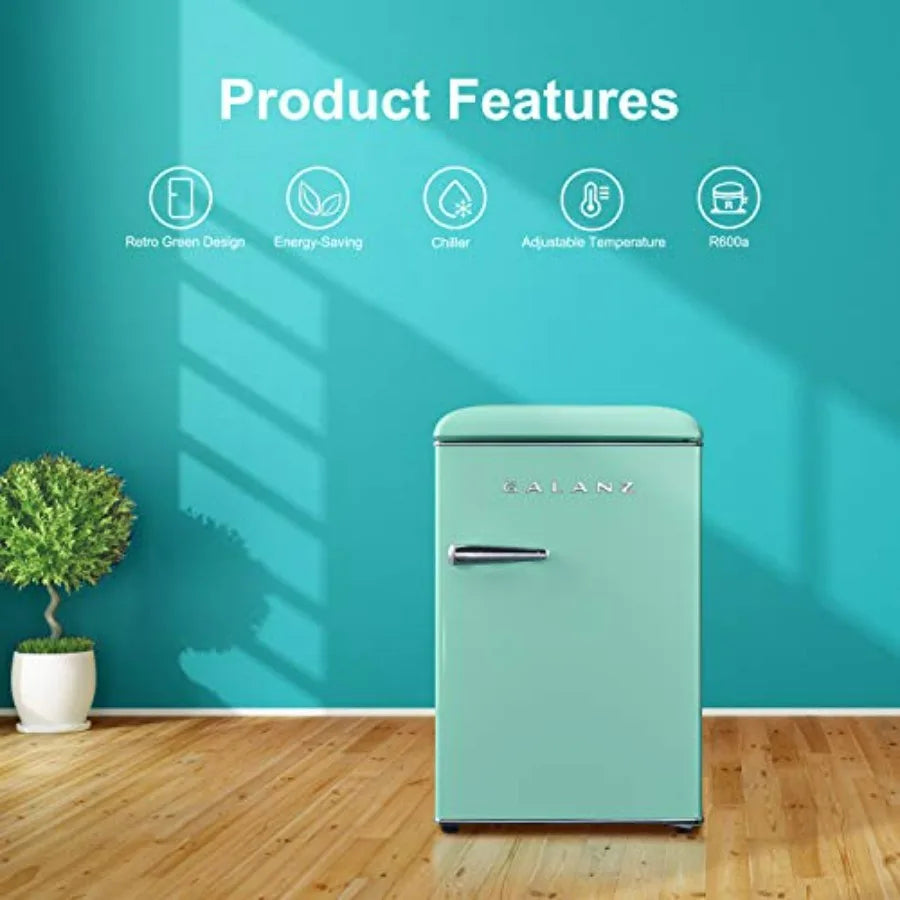 Retro Compact Mini Fridge with Single Door Adjustable Mechanical Thermostat Chiller Green 2.5 Cu Ft