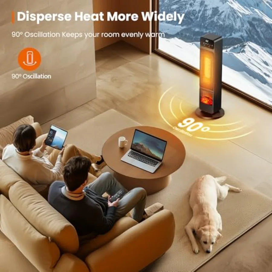 1500W PTC Electric Fireplace Heater with 3D Flame Effect and 90 Oscillation Fan Combo for Indoor Home and Office Use Features C