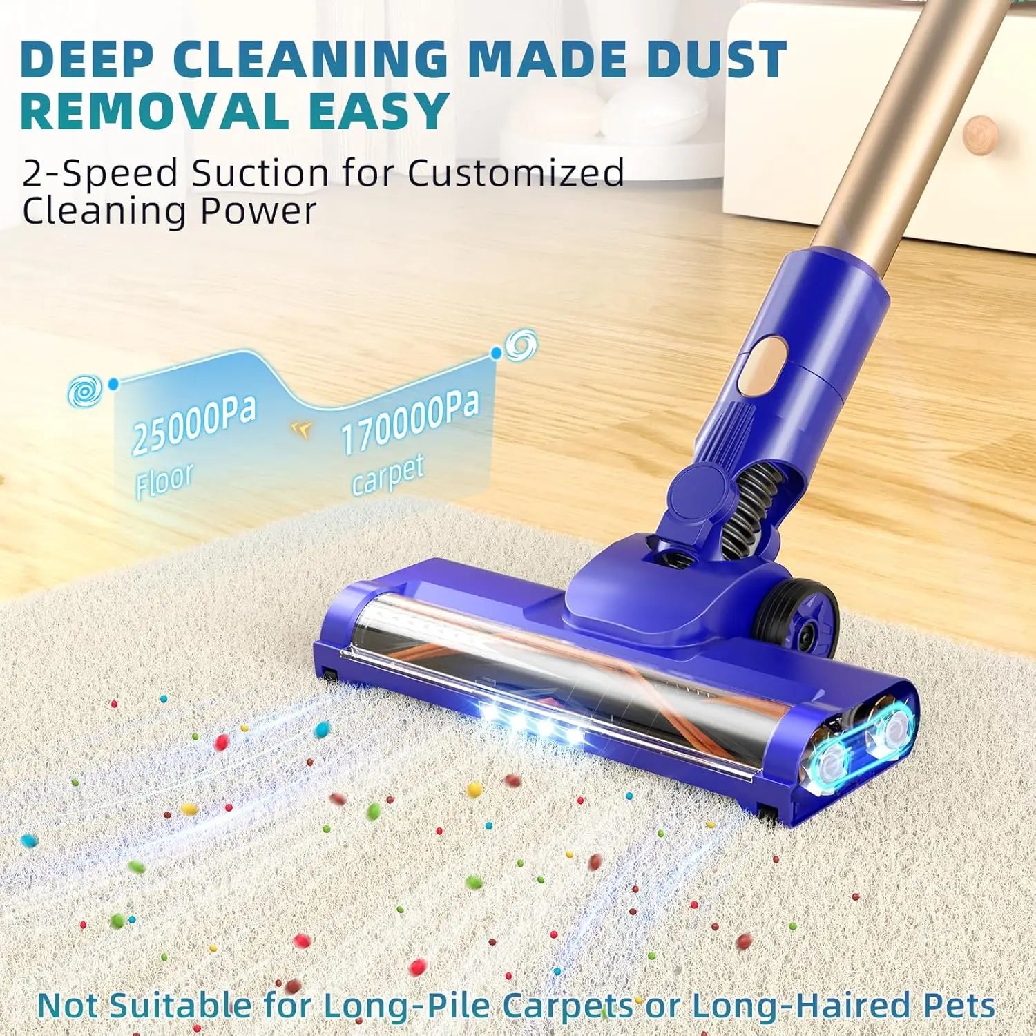 Lightweight Cordless Vacuum Cleaner with 180° Bendable Wand, LED Touch Screen, and 8-in-1 Attachments for Home Floors