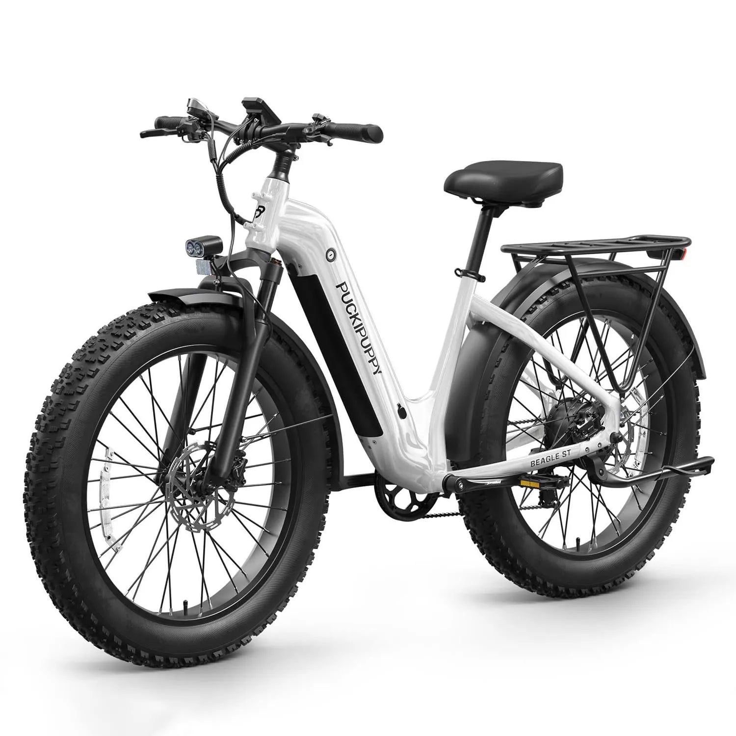 PUCKIPUPPY Electric Bike for Adults 26" Fat Tire, Step-Through Design Electric Mountain Hunting Bike Max 28MPH Off-Road Ebike