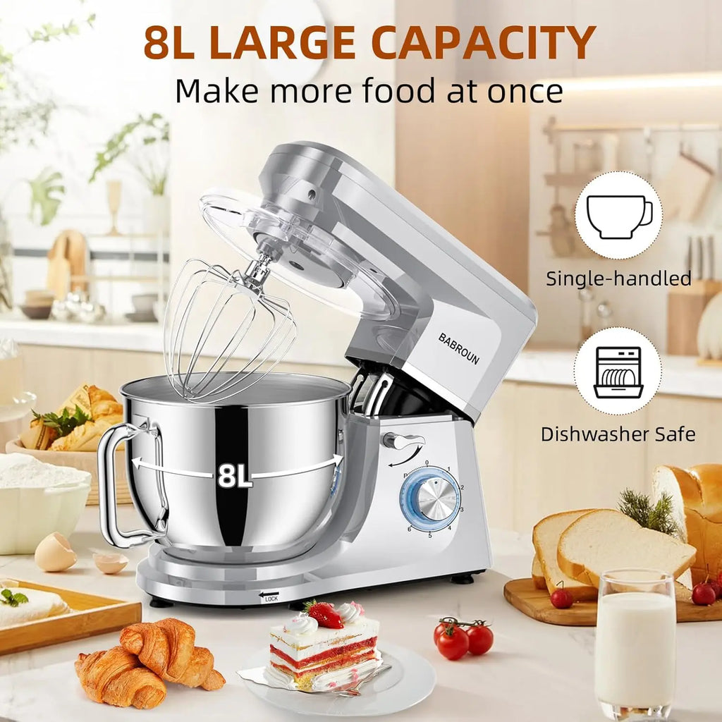 8.45 QT Electric Stand Mixer, 660W 6-Speed with Whisk and Dough Hook for Baking Cakes Bread
