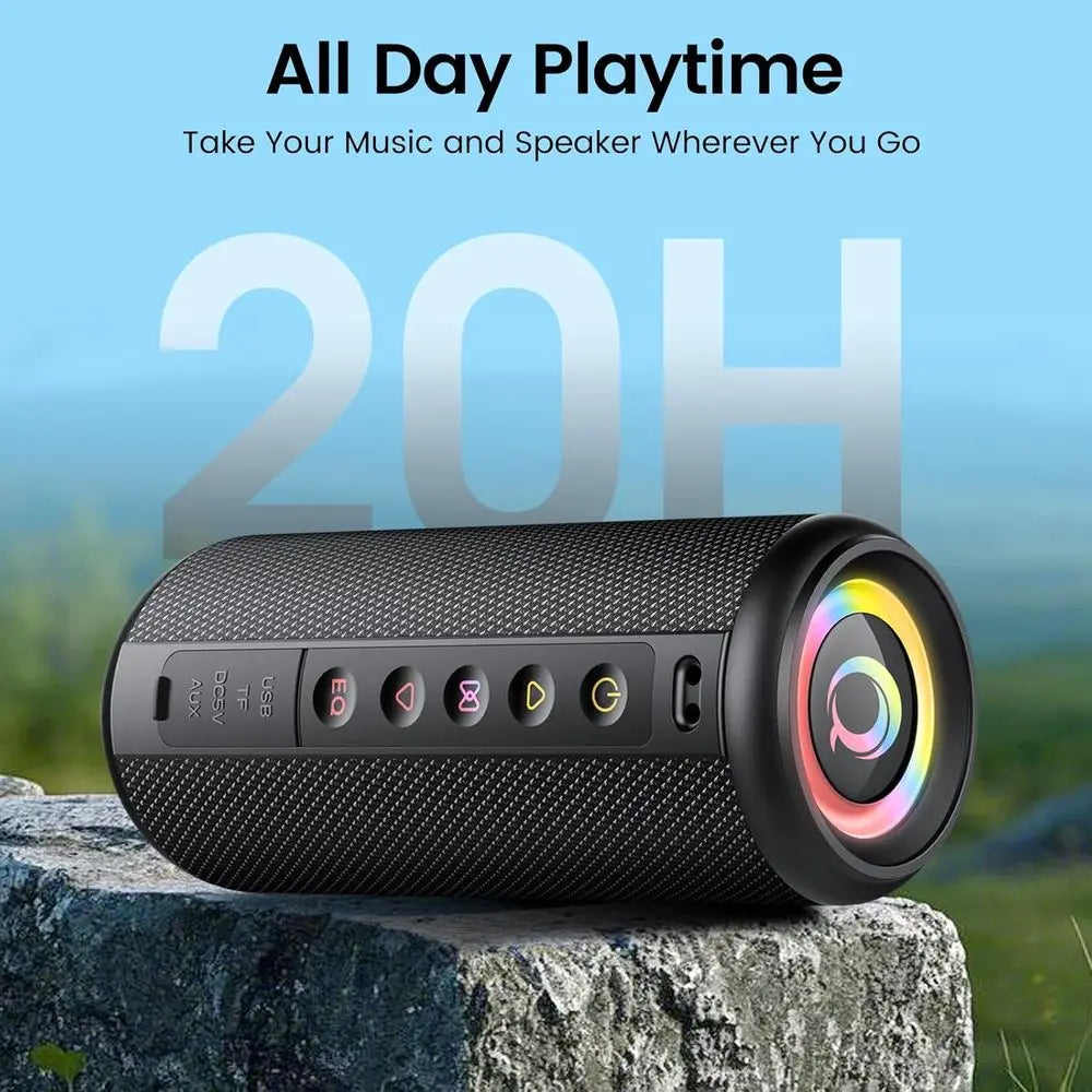 Bluetooth 5.4 Speaker with 20W Stereo Sound, 20H Playtime, LED Lights, IP7, TWS Pairing, Mic, Ideal for Outdoors, Home, Beach, P