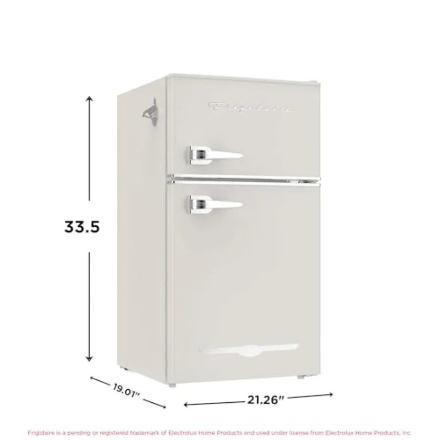 EFR840 Cream Retro Mini Fridge with Freezer and Side Bottle Opener for Office Bar or College Dorm Room - 3.1 Cu Ft Small 2 Door