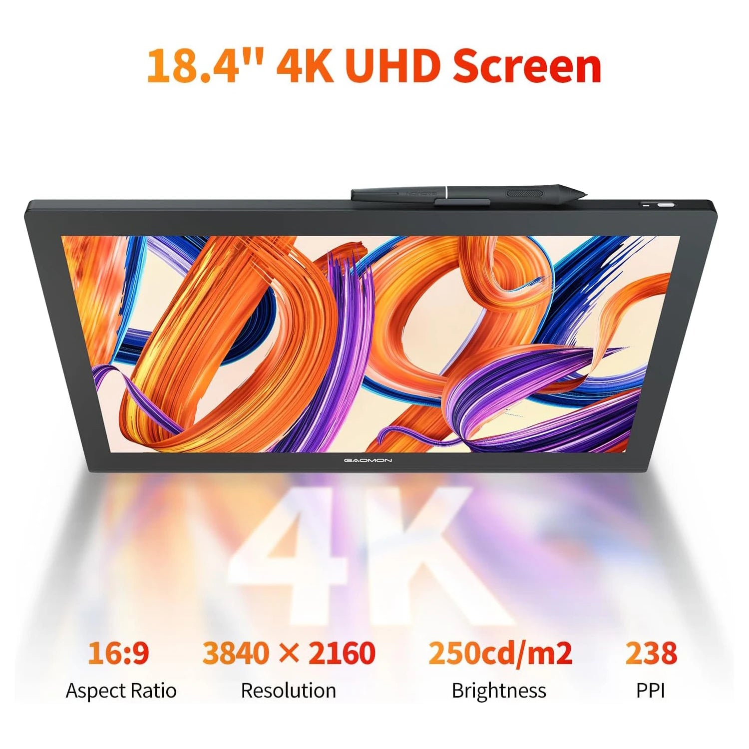 GAOMON Pro 19 Pen Display PD1900 Graphics Tablet 4K UHD Screen 18.4 Inch Large Drawing Monitor 16K Pressure G-Pro Pen, 99% sRGB