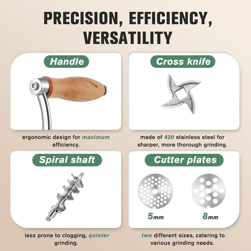 Manual Stainless Steel Heavy Duty Meat Grinder with Sausage Tubes, Table Clamp for Home Use, Suitable for Chicken and Small Bone