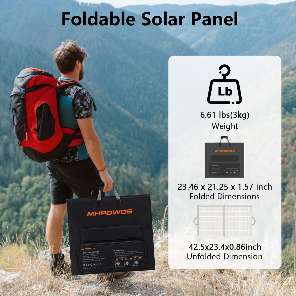 MHPOWOS Solar Charger 110W Portable Solar Panel, High 23.5% Efficiency, IP67 Water & Dustproof Design for Camping, RV Backyard