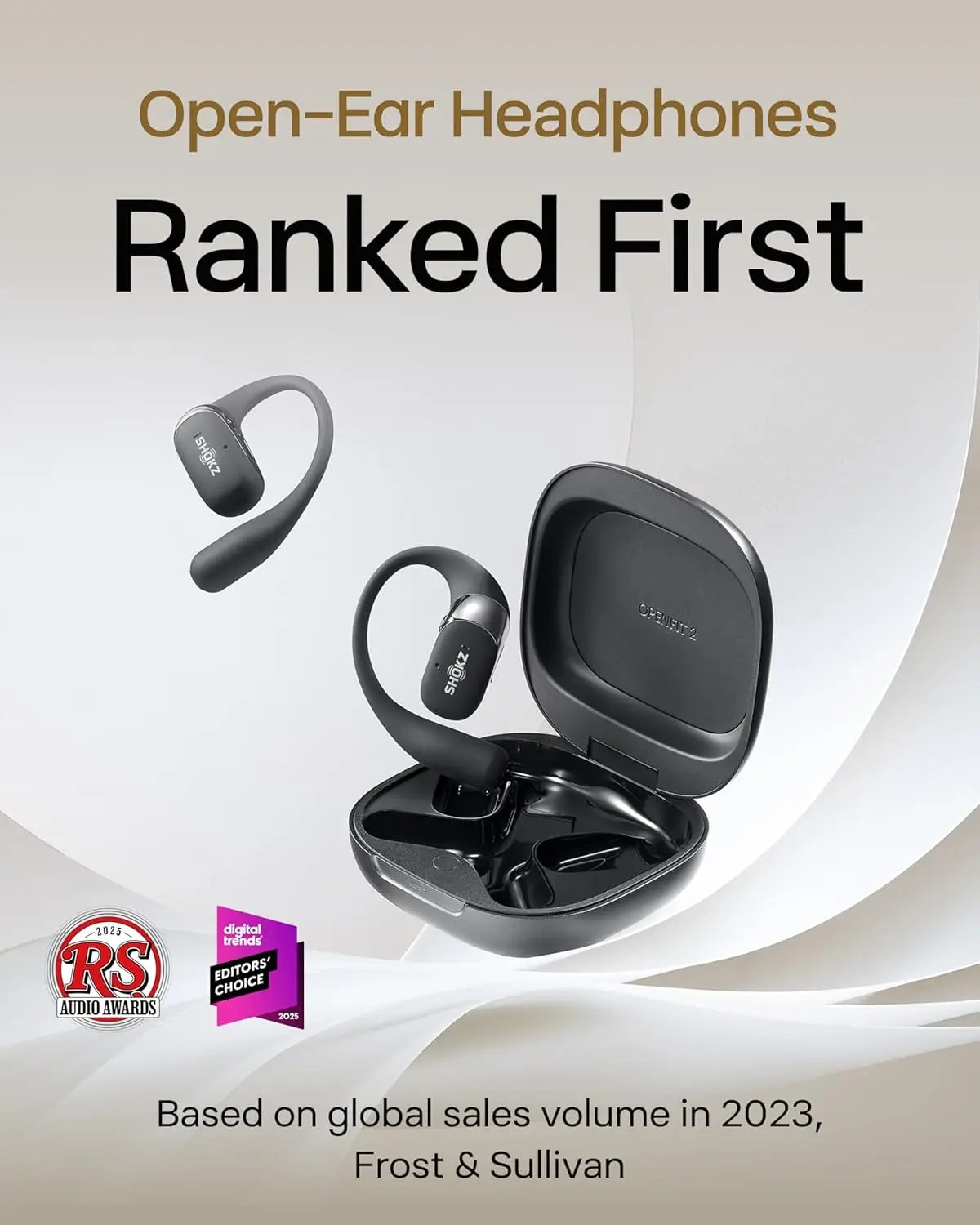 SHOKZ OpenFit 2 Open-Ear Headphones,True Wireless Bluetooth Earphones with Microphone,Earhook Earbuds with 48 Hours of Playtime