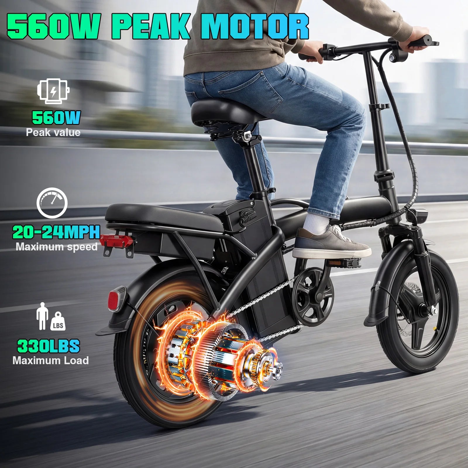 14" Foldable Electric Bike for Adult, Peak 500W Motor with 48V 10Ah Removable Battery Range of 40 miles Women Electric Bicycle
