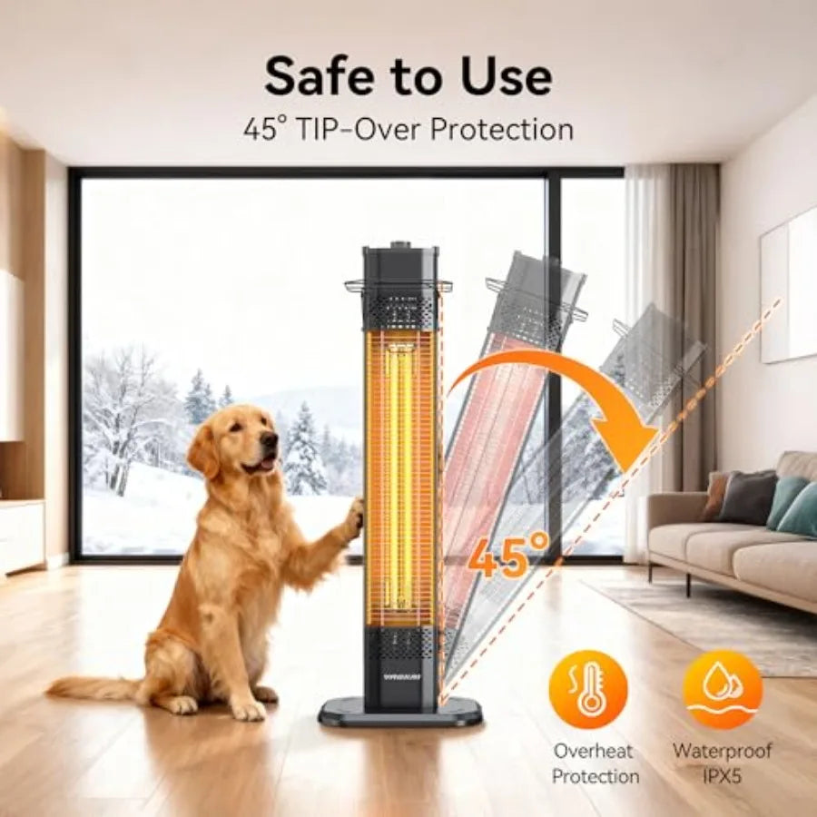 Outdoor Electric Patio Heater 1500W 36 Infrared Heater with 2 Heat Tubes 3 Heat Levels Tip-Over and Overheat Protection IPX5 Wa