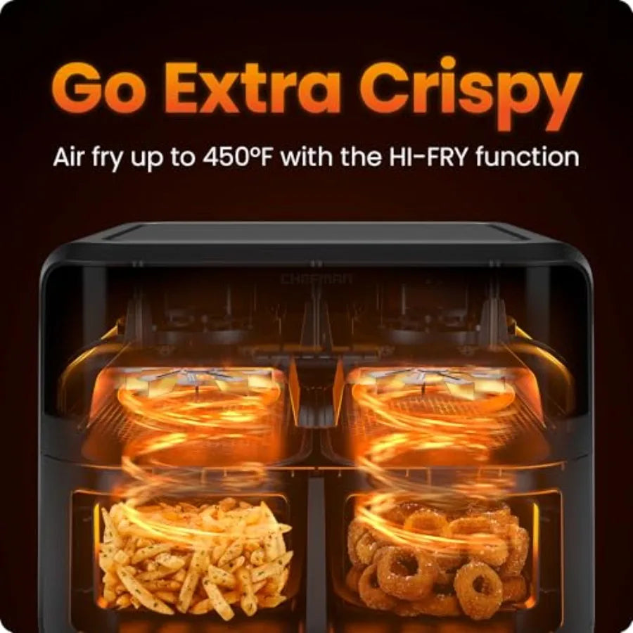 6 Quart Dual Basket Air Fryer Oven with Easy View Windows for Monitoring Cooking Progress Sync Finish Technology for Even Heati