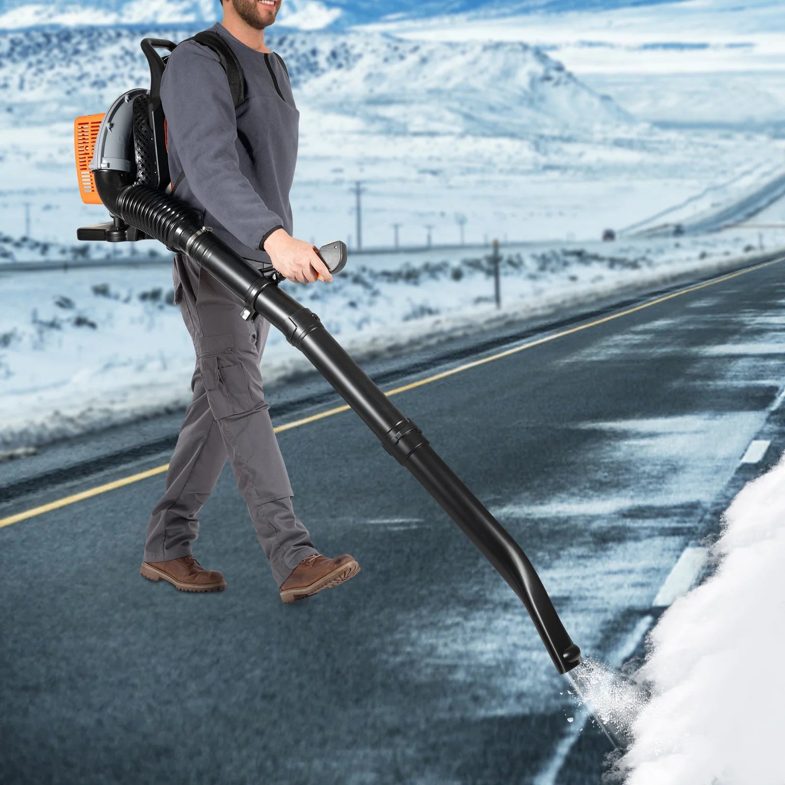 2700W Gasoline Power Leaf Blower Two-stroke 63cc 6800r/min Single Cylinder Powered Engine Lawn Blower Snow Dust Blowing Cleaning