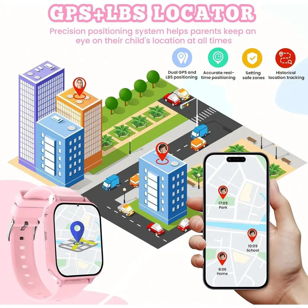 4G Kids Smart Watch GPS Tracker, Smartwatch for Kid with SIM Card, Calling, Voice Chat, Class Mode, SOS, Pedometer, Alarm, Games