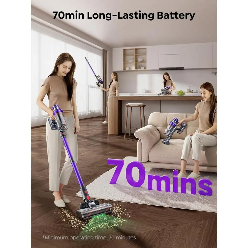 650W 55KPA 70-Minute Cordless Vacuum Cleaner, LED Touch Sensor, Ideal for Home, Pet Hair, Carpets, and Floors