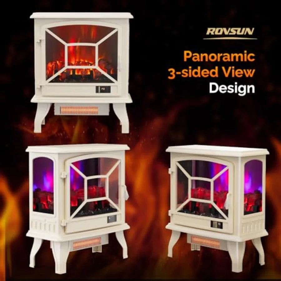 Portable 1400W Electric Fireplace Stove Space Heater 23''H White Freestanding with 68F-95F Temp Control 3D Realistic Flame Effe