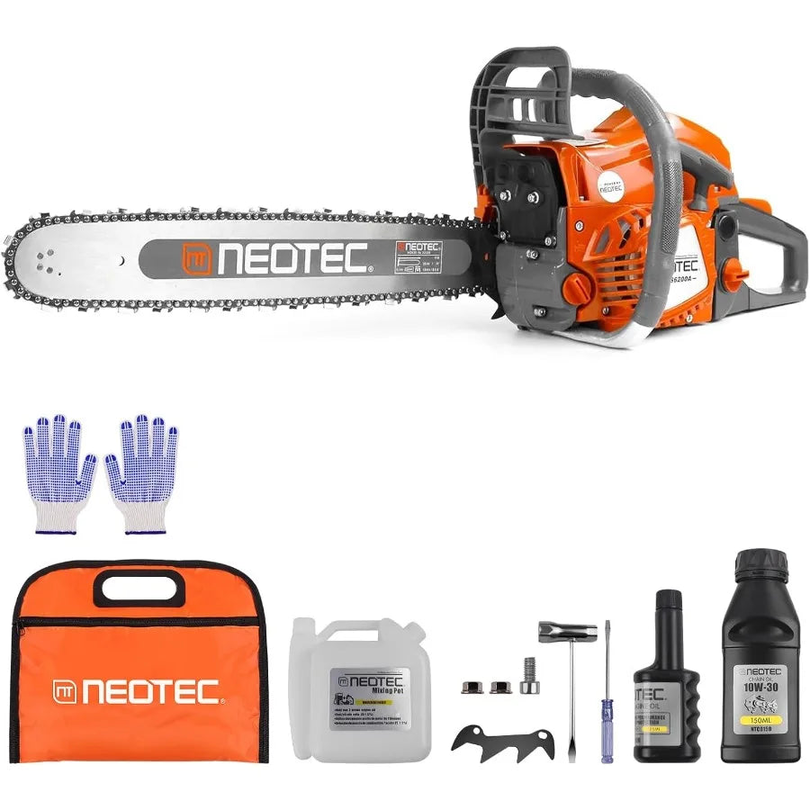 62CC 2-Cycle Gas Powered Chainsaw 20 Inch Handheld Cordless Petrol Gas Chainsaw for Backyard Storm Cleanup Tree Wood Firewood C