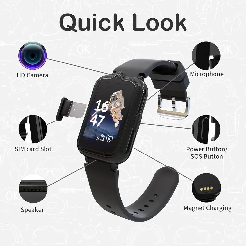 4G Smart Watch for Kids | Kids Watch with GPS Tracker Waterproof HD Touch Screen Video & Voice Chat Calling Alarm SOS Camera Cal