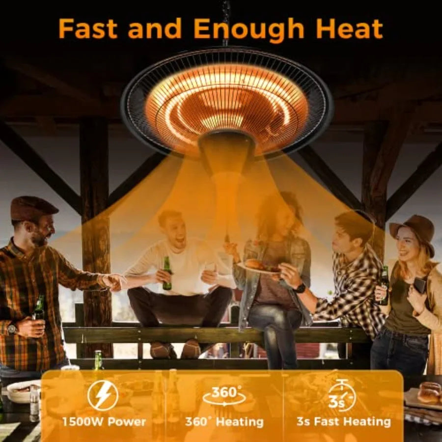 1500W Electric Hanging Patio Heater for Outdoor Courtyard Balcony Garage and Patio with Ceiling Mount Installation Overheat and