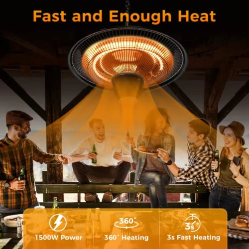 1500W Electric Hanging Patio Heater for Outdoor Courtyard Balcony Garage and Patio with Ceiling Mount Installation Overheat and