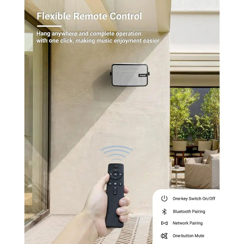 Pair of 400W Waterproof Outdoor Bluetooth Speakers, IPX5 Rated, Wall Mountable, Syncs Up to 100, Ideal for Patio, Porch, Gazebo,