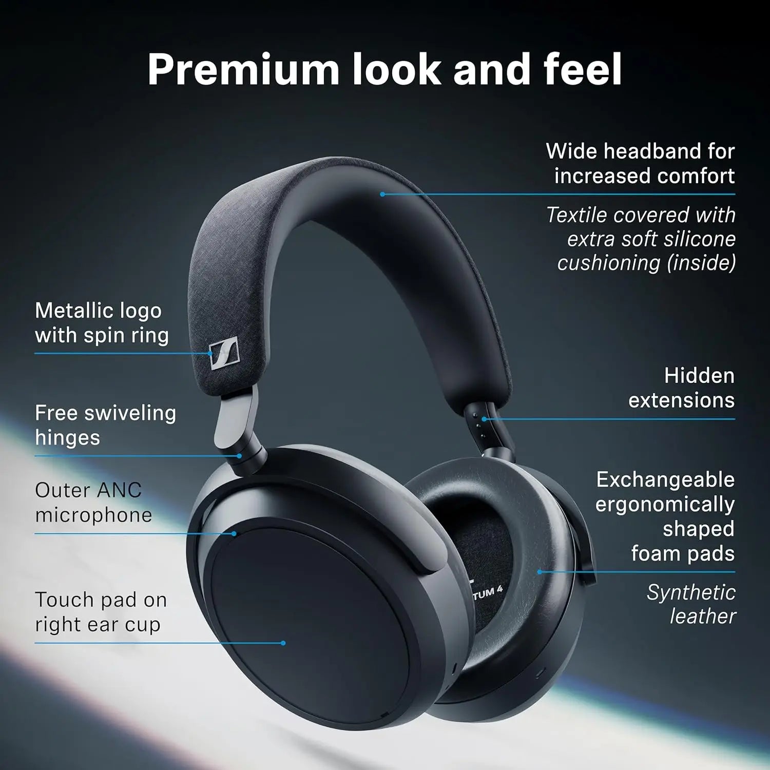 Sennheiser MOMENTUM 4 Wireless Noise Cancelling Headphones - Bluetooth Headset for Crystal-Clear Calls