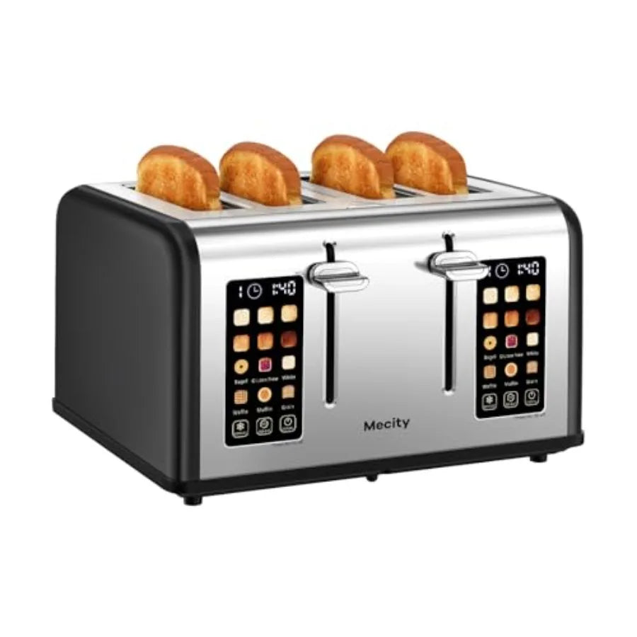 4-Slice Touch Screen Toaster with Dual Control Panel for Bagels Muffins Waffles Stainless Steel Matt Black Smart Toaster with T