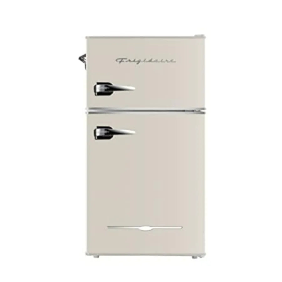 EFR840 Cream Retro Mini Fridge with Freezer and Side Bottle Opener for Office Bar or College Dorm Room - 3.1 Cu Ft Small 2 Door
