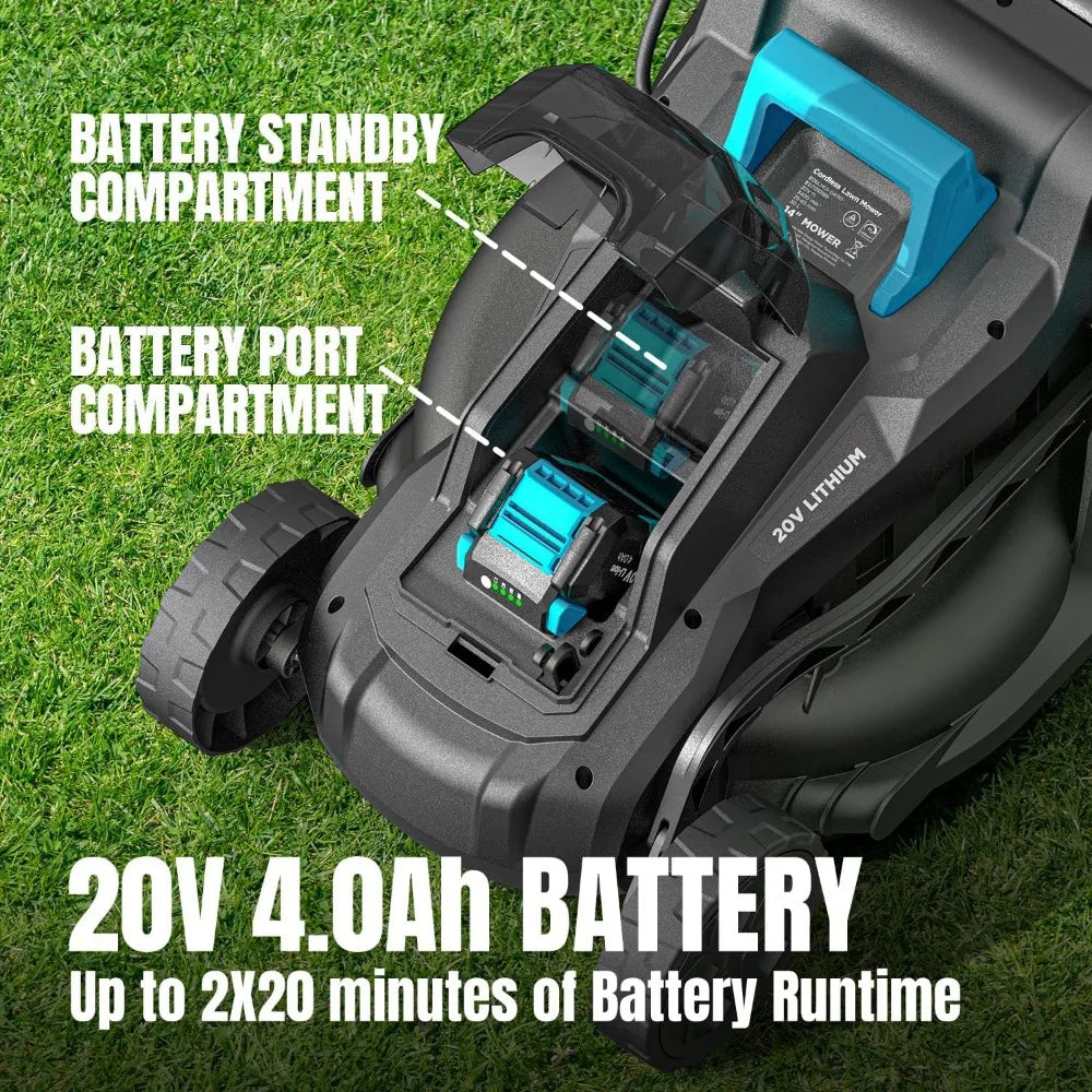 Electric Lawn Mower Cordless, 20V 13 inch Push Lawn Mower with 5-Position Cutting Height Adjustment, 2x4.0Ah Battery and Charger