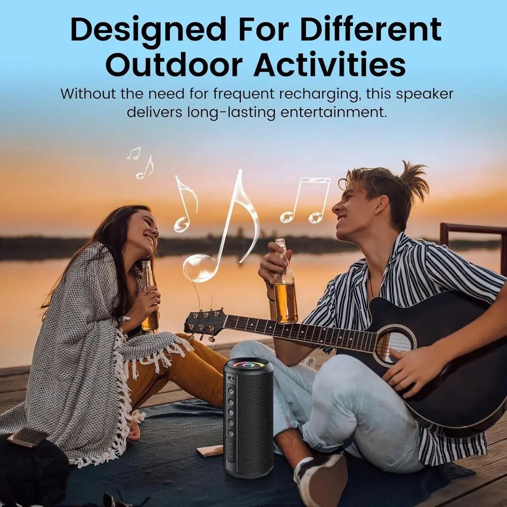 Bluetooth 5.4 Speaker with 20W Stereo Sound, 20H Playtime, LED Lights, IP7, TWS Pairing, Mic, Ideal for Outdoors, Home, Beach, P