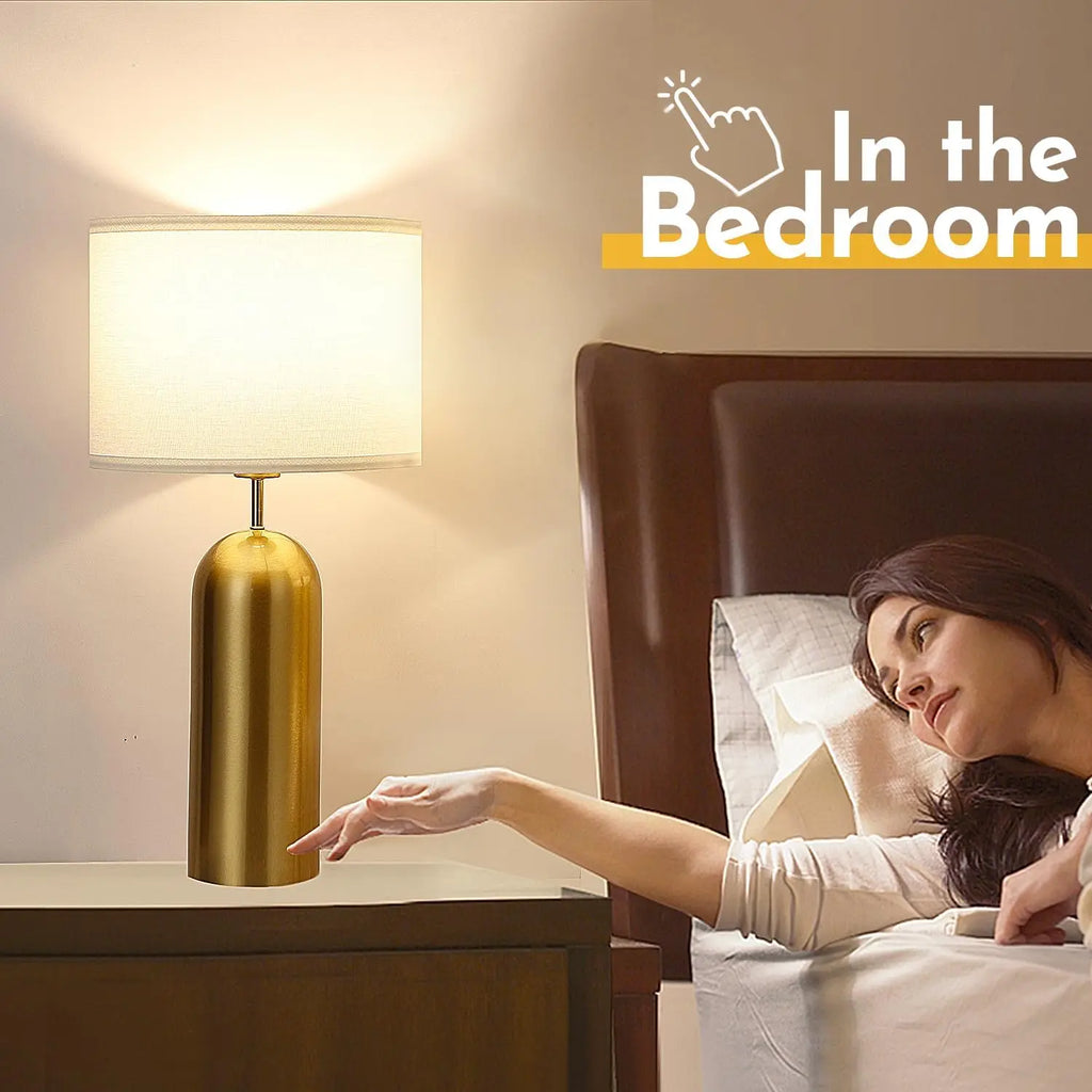 Touch Control Dimmable Table Lamps Set of 2 with USB-C Ports, Modern White & Gold for Bedroom Living Room