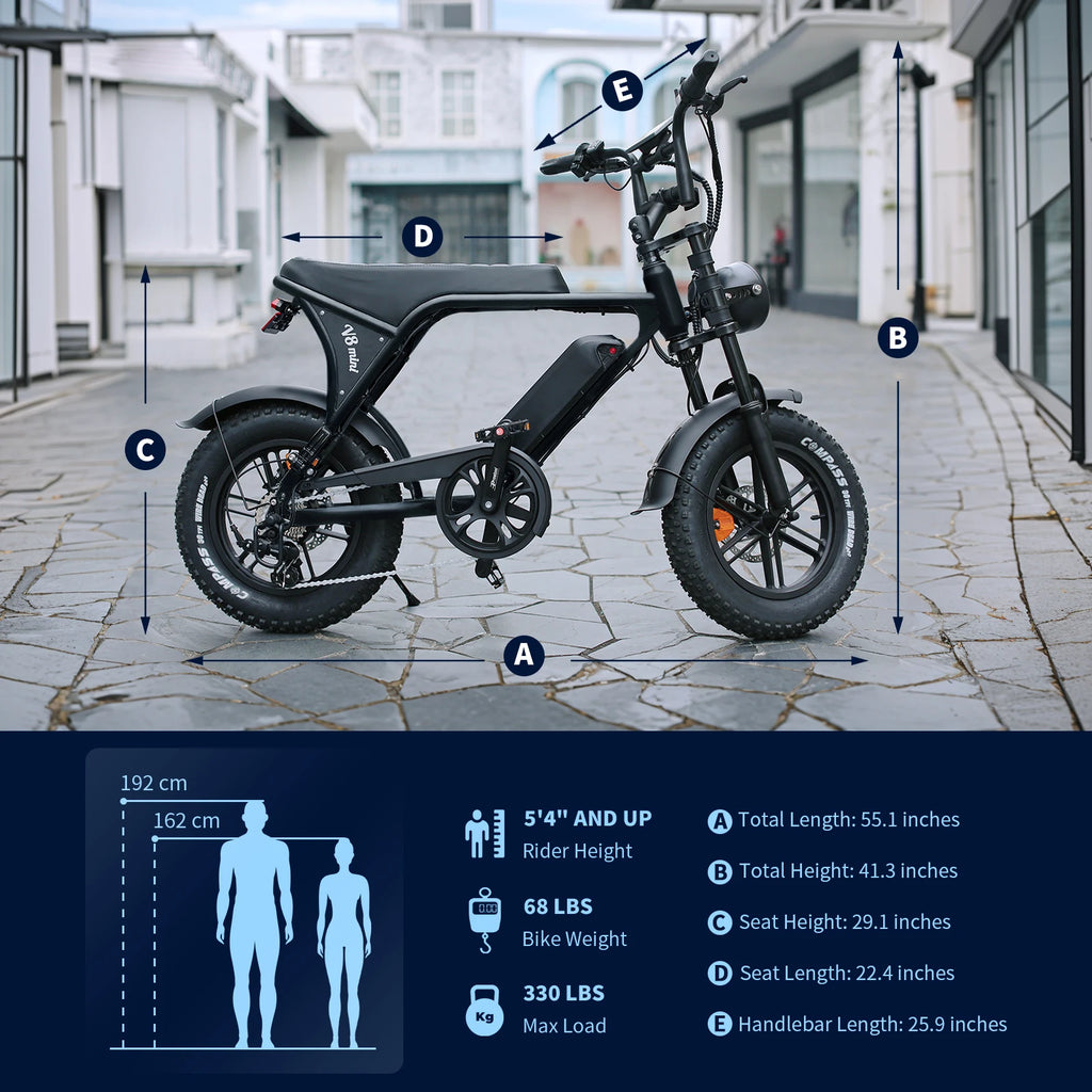 16-inch Small Fat Tire Electric Bicycle for Adults&Teens 500W 36V 10.4Ah Commuter/Mountain Ebike with 7-Speed Dual-disc Brakes