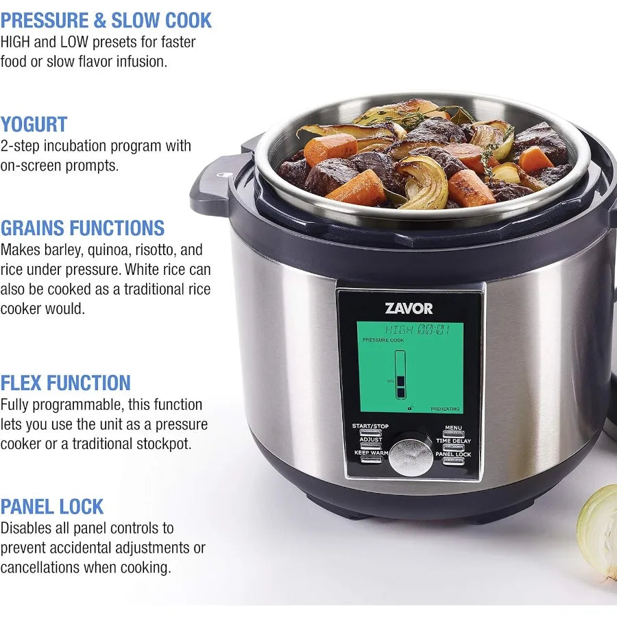 LUX LCD 6 Quart Multicooker with America's Test Kitchen Multicooker Perfection Cookbook Stainless Steel for Home Cooking Rice S