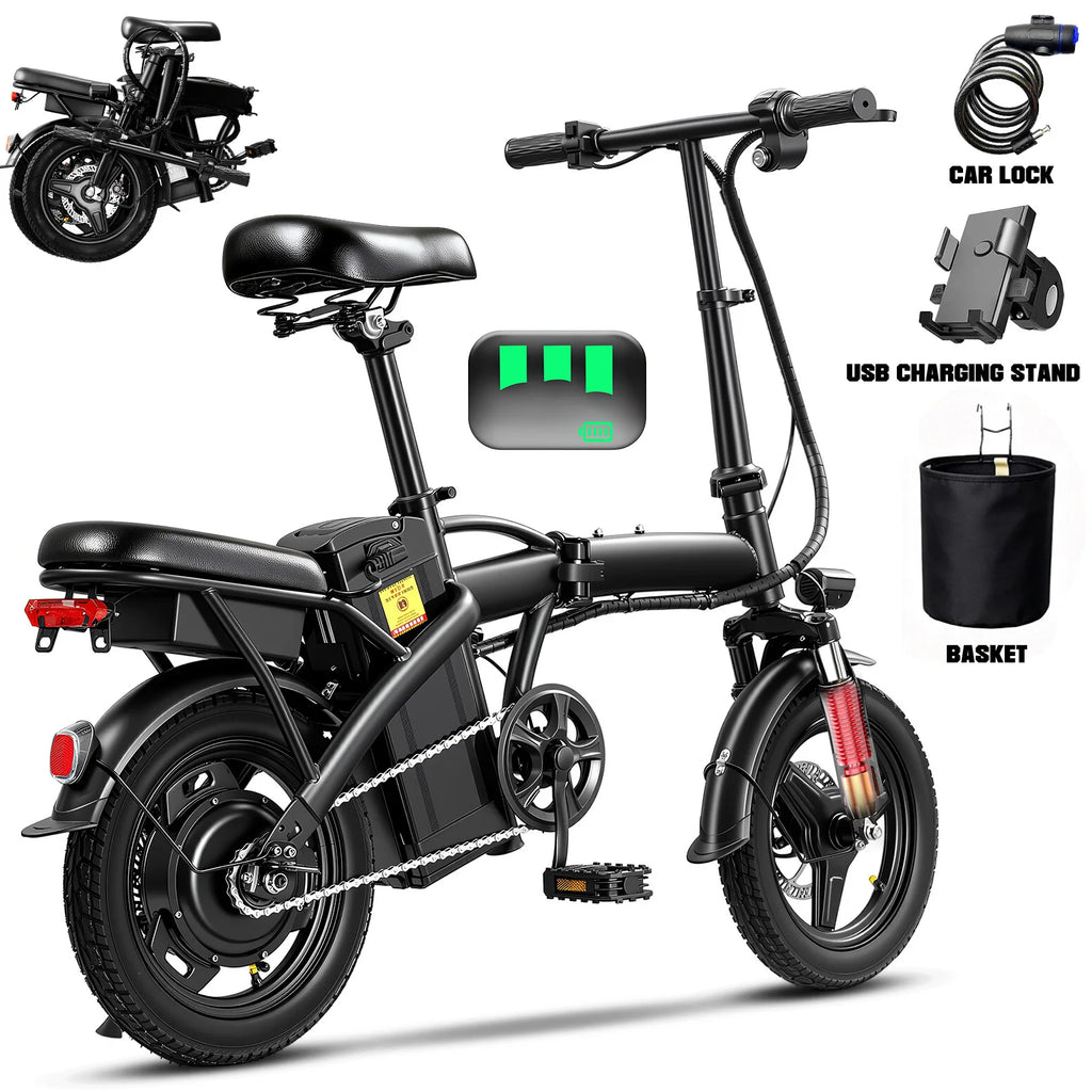 14" Foldable Electric Bike for Adult, Peak 500W Motor with 48V 10Ah Removable Battery Range of 40 miles Women Electric Bicycle