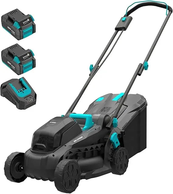 Electric Lawn Mower Cordless, 20V 13 inch Push Lawn Mower with 5-Position Cutting Height Adjustment, 2x4.0Ah Battery and Charger