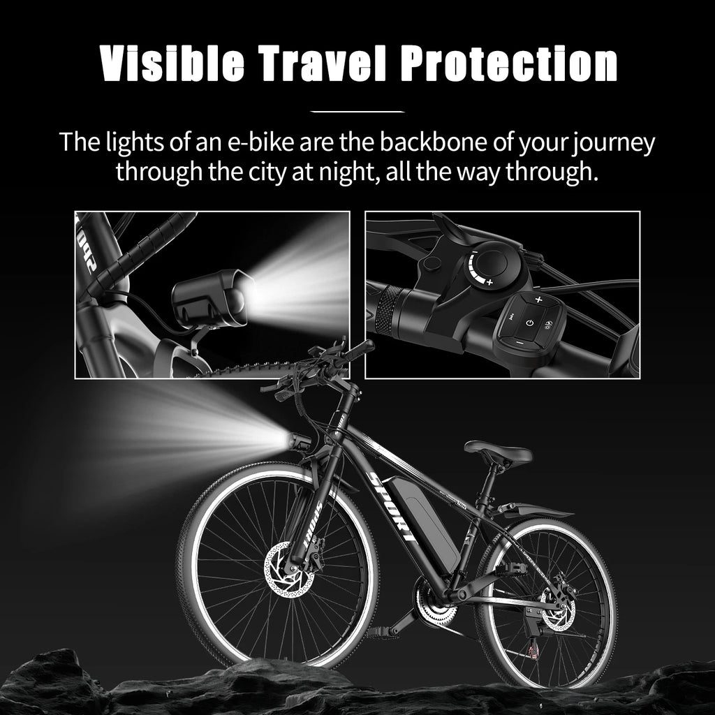 Adult Electric Bike,48V10Ah Detachable Battery,500W Electric Mountain Bike,25MPH,Peak Range of 45 Miles,All Terrain E-Bike