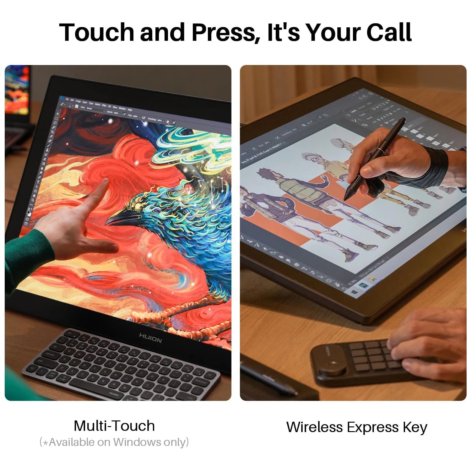 Huion Kamvas Pro 27 4K Screen 27 Inch Large Graphics Tablet Finger Multi-touch Pen Display with Two Pens 16K Levels Pressure