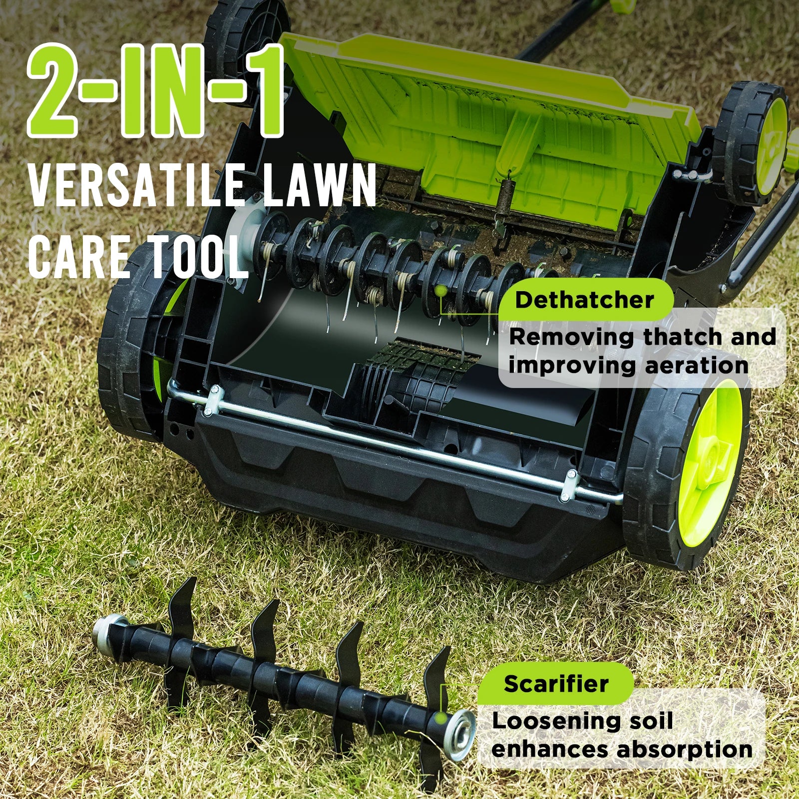 Deli 2-in-1 Electric Dethatcher & Scarifier, 13-Inch 12-Amp Powered Lawn Tool with 8-Gallon Removable Collection Bag