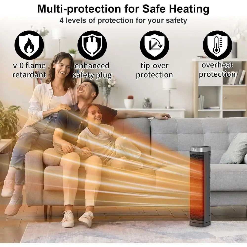 Portable Space Heater, 1500W, 3 Heating Modes, 70° Oscillation, Ideal for Office, Home, and Bedroom