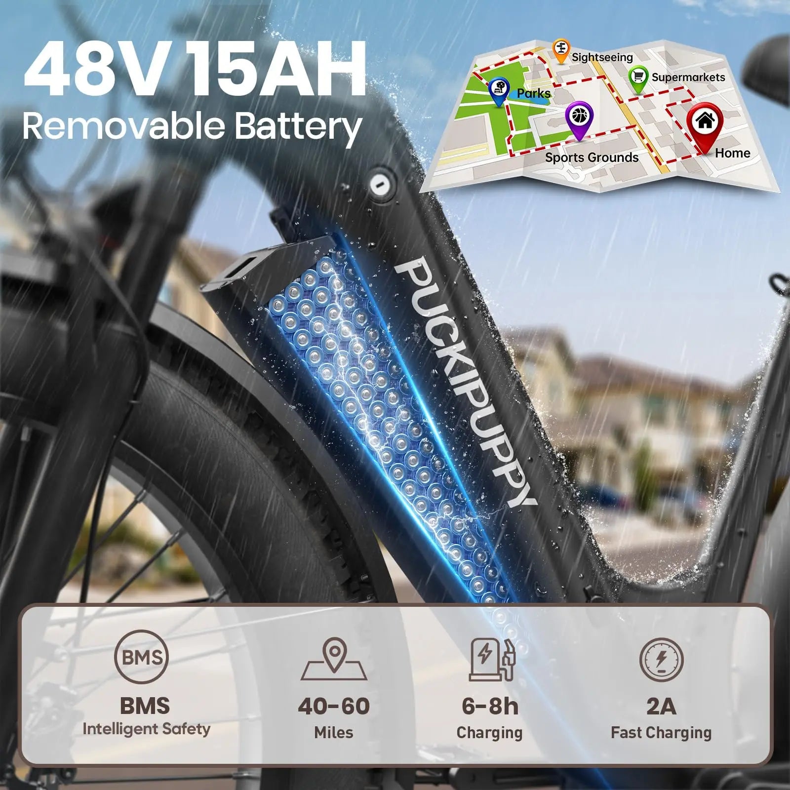 PUCKIPUPPY Electric Bike for Adults 26" Fat Tire, Step-Through Design Electric Mountain Hunting Bike Max 28MPH Off-Road Ebike