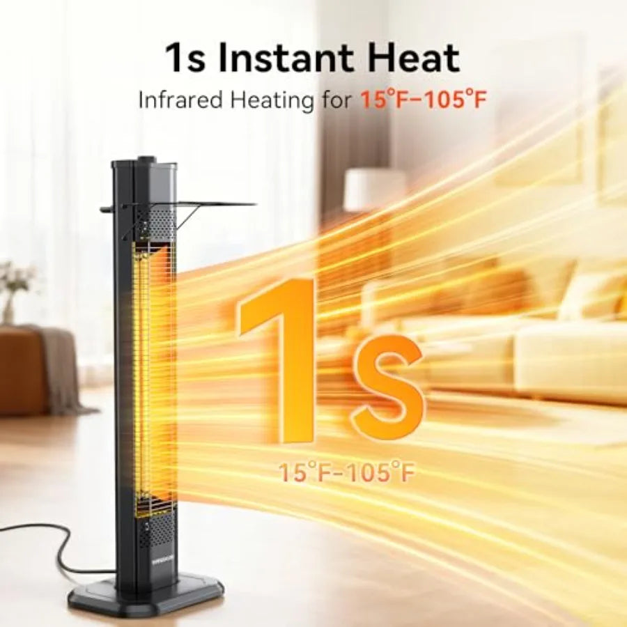 Outdoor Electric Patio Heater 1500W 36 Infrared Heater with 2 Heat Tubes 3 Heat Levels Tip-Over and Overheat Protection IPX5 Wa