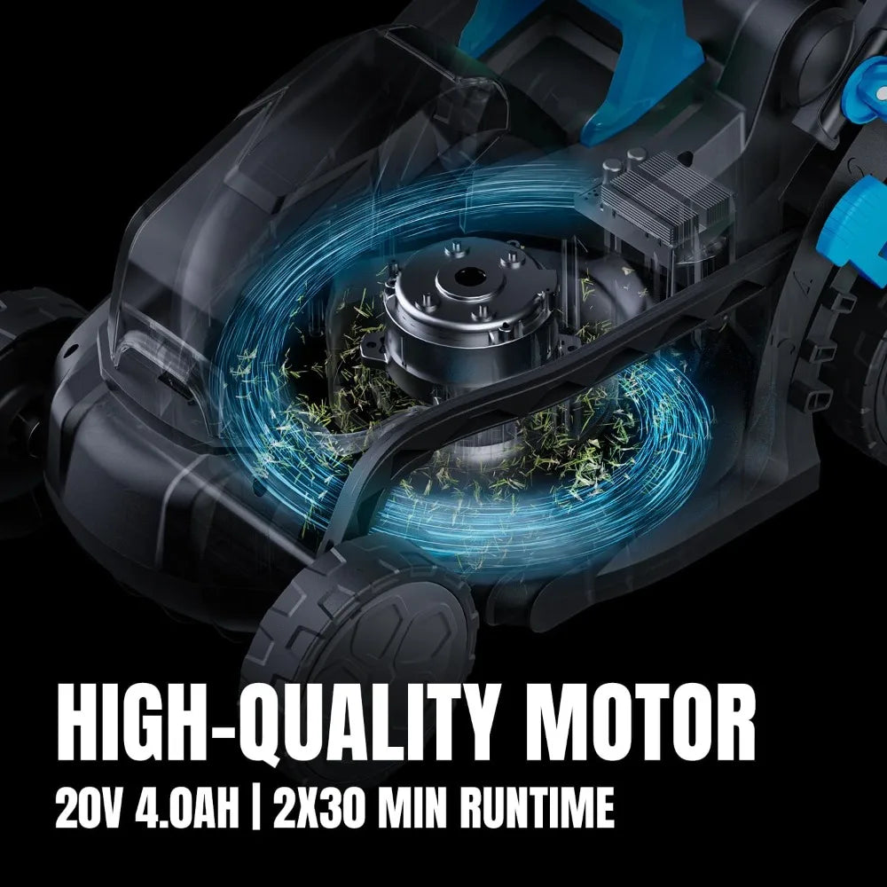 Electric Lawn Mower Cordless, 20V 13 inch Push Lawn Mower with 5-Position Cutting Height Adjustment, 2x4.0Ah Battery and Charger