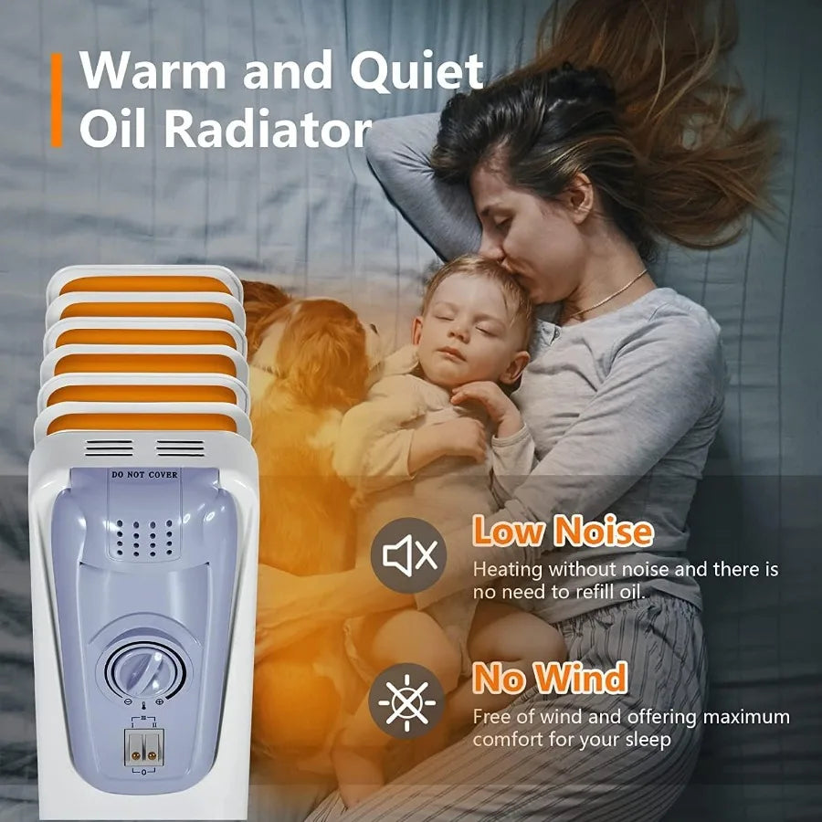 1500W Oil Filled Radiator Heater Electric Space Heater with Adjustable Thermostat for Indoor Room and Office Use Offers 3 Heat