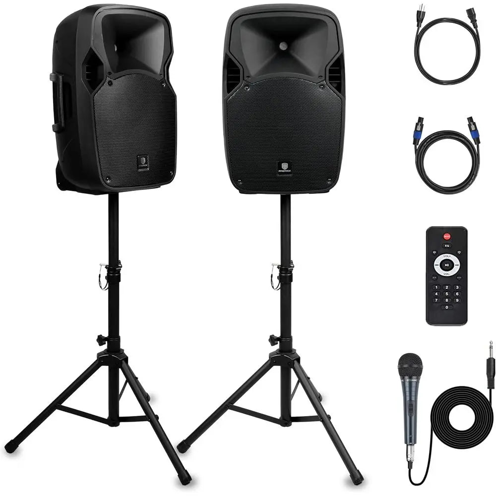 12-Inch 1000W 2-Way Bluetooth-Enabled PA Speaker System with USB/SD Card Slots, Remote Control, and Stands for DJ Parties, Gathe