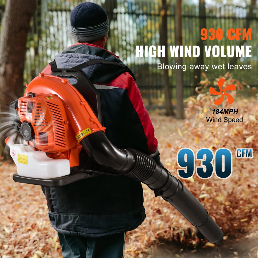 SucceBuy Backpack Leaf Blower 79CC 2-Cycle Gas Leaf Blower with 3L Fuel Tank 930CFM Air Volume 184MPH Speed Ideal for Lawn Care