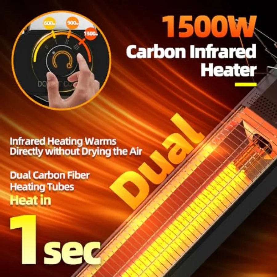 34-Inch 1500W Electric Infrared Patio Heater for Outdoor Use with 3 Heat Levels IPX5 Waterproof Tip-Over Overheat Protection In