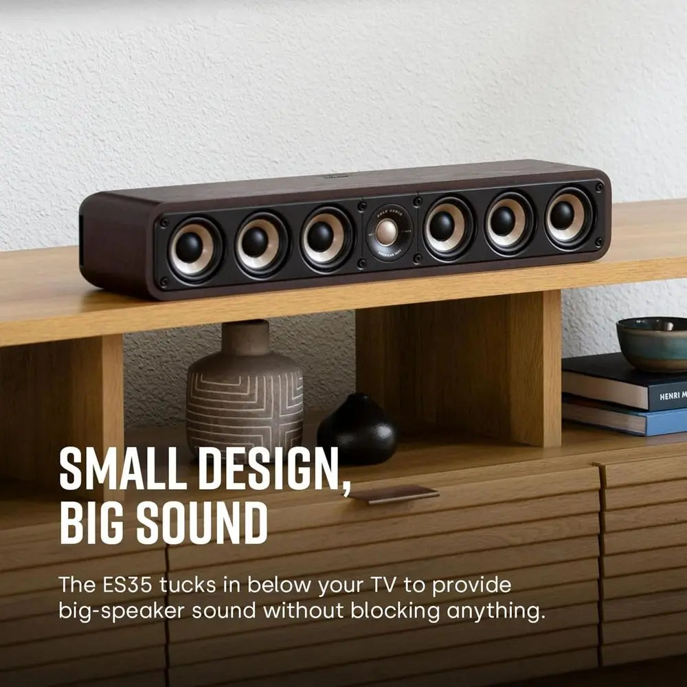 Elite ES35 Slim Center Speaker - Hi-Res Audio, Dolby Atmos & DTS:X, 1 Tweeter, 6x3 Woofers, Dual Ports or ForteBass, Sleek Black