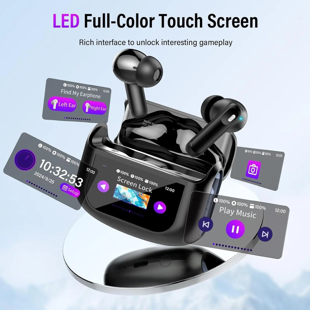 Wireless Earbuds, Bluetooth 5.4 Headphones with Multifunctional Touch Screen, 48H Bass Stereo Ear Buds